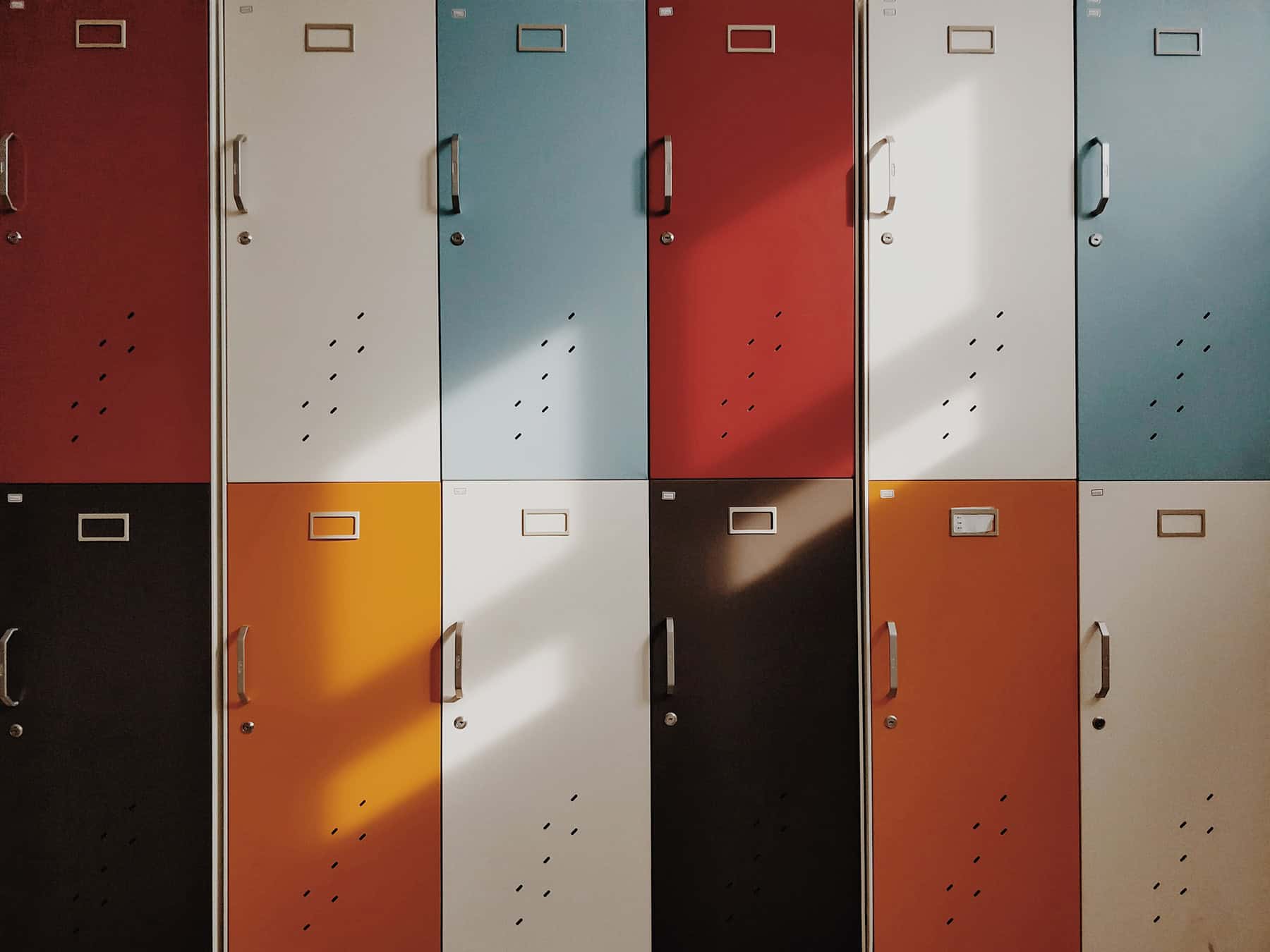 multi colored lockers in hall